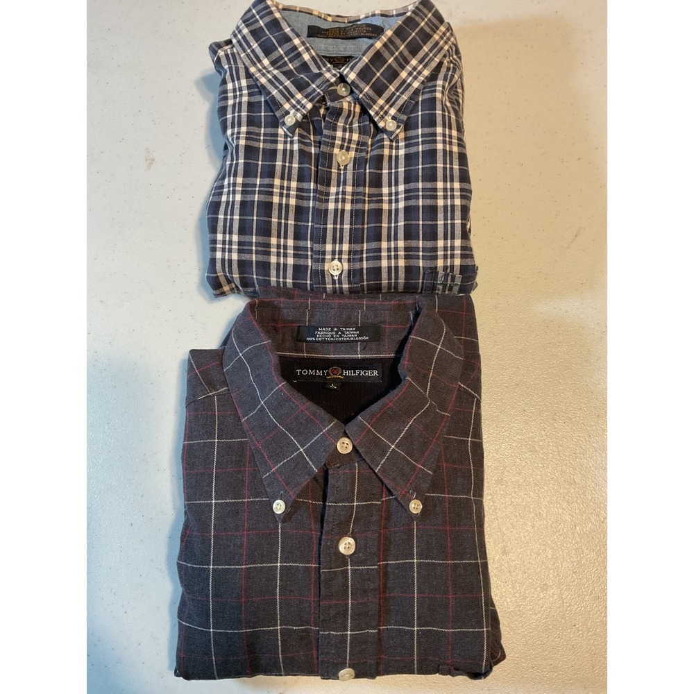 2 Tommy Hilfiger Men's Classic Fit Plaid Button Down Shirt Long Sleeve‎ Size L
